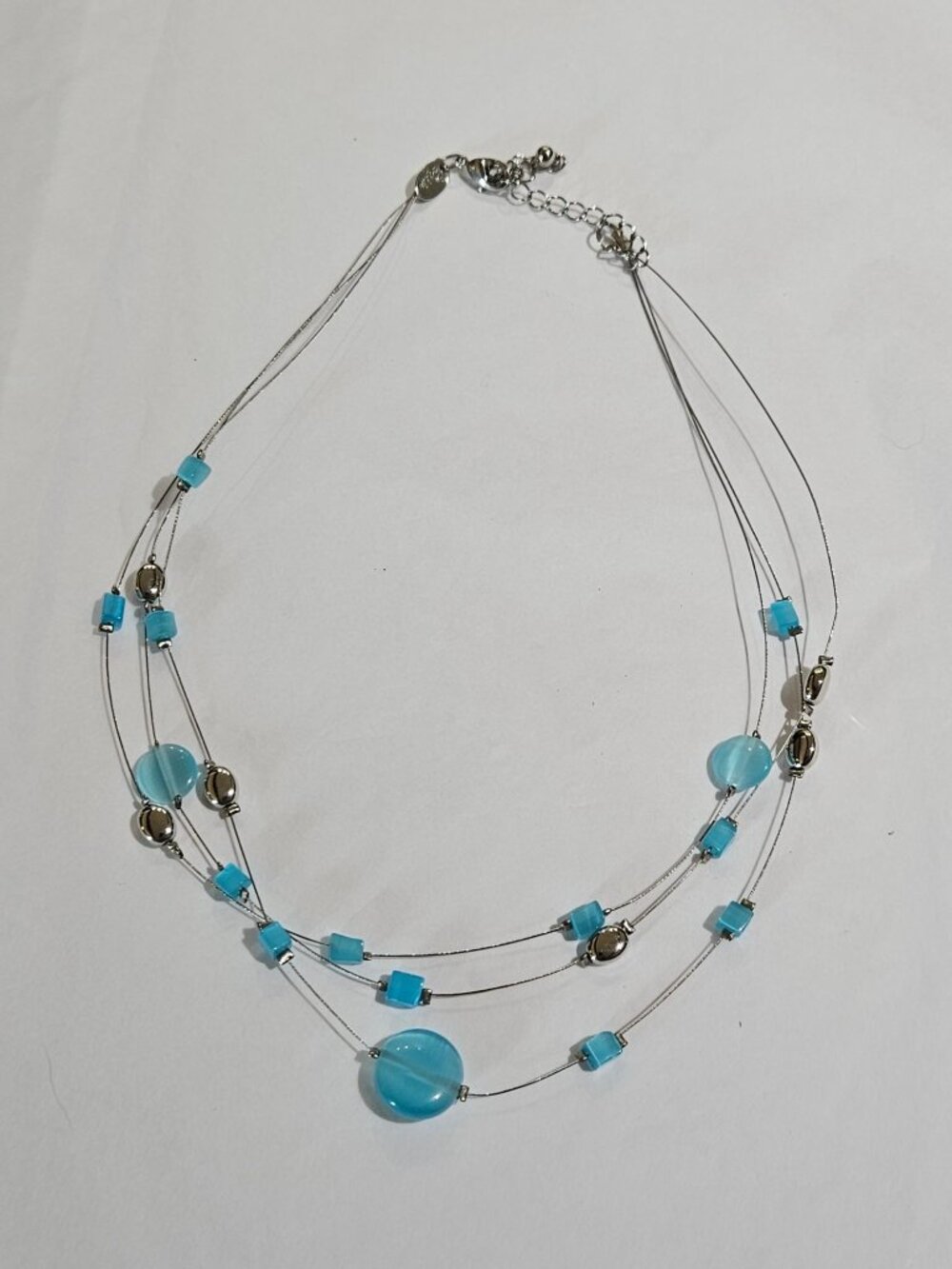 Lia Sophia Blue Lagoon Blue Cat's Eye Beaded Wire Multi Strand Necklace 15-18 in